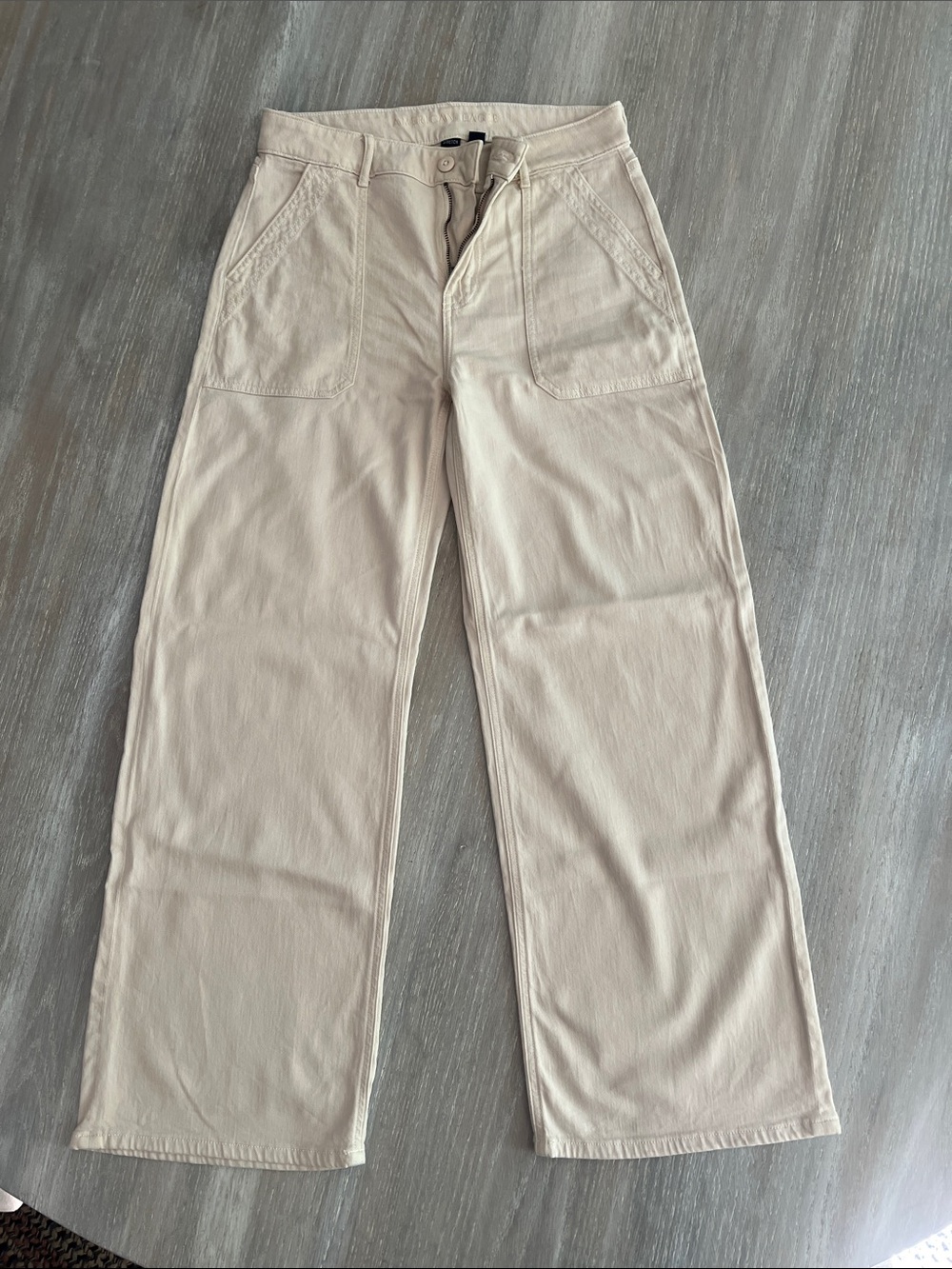 Women’s Beige Wide-Leg Cotton Work Pants